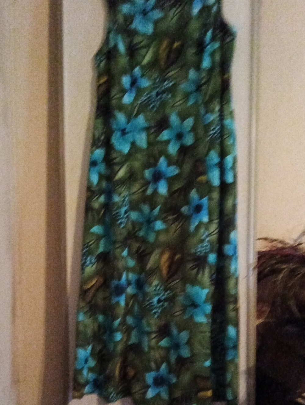 Studio C Olive Green Maxi Dress with Turquoise Floral Print